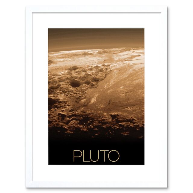 "Artery8 Wall Art Print NASA Our Solar System Pluto New Horizons Surface Image Artwork Framed 9X7 Inch in White - Size: W7"" x H9""" - image 1