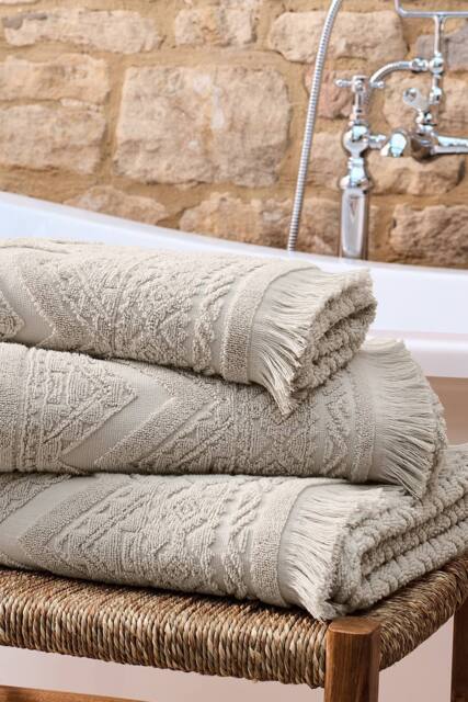 CHRISTY 'Boho' Fringed Jacquard Cotton Towels in Beige - image 1