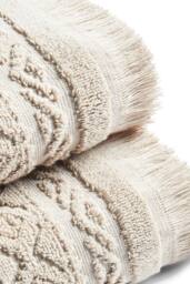 CHRISTY 'Boho' Fringed Jacquard Cotton Towels in Beige - thumbnail 3