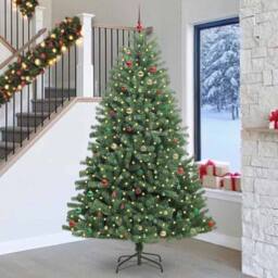 Berkfield Home Artificial Hinged Christmas Tree Green 270 cm PVC & Metal - thumbnail 1