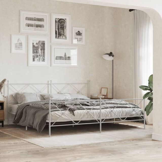 Berkfield Home Metal Bed Frame without Mattress with Footboard White 193x203cm - Size: 193x203 cm - image 1