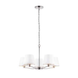 Loops Ceiling Pendant Light Bright Nickel Plate & Vintage White Fabric 5 x 40W E14 in Metallics - thumbnail 1