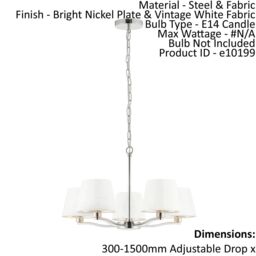 Loops Ceiling Pendant Light Bright Nickel Plate & Vintage White Fabric 5 x 40W E14 in Metallics - thumbnail 2