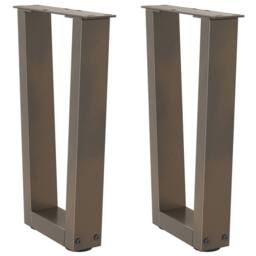 Berkfield Home Modern Dining Table Legs V-Shape 2 pcs Natural Steel 38x(42-43.3) in Brown - thumbnail 2