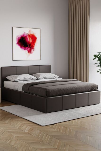 Home Discount Vida Designs Lisbon King Size Ottoman Leather Bed Frame UKFR Fabric in Brown - image 1
