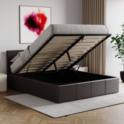 Home Discount Vida Designs Lisbon King Size Ottoman Leather Bed Frame UKFR Fabric in Brown - thumbnail 7