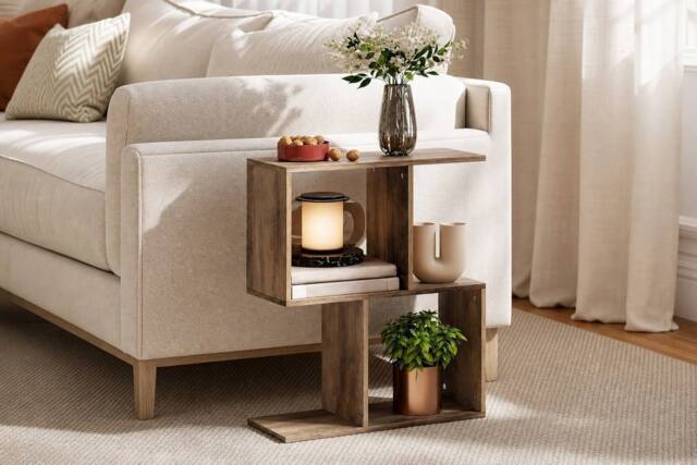 STILVORA Side Table with 4 Compartments Oak in Light Oak - image 1