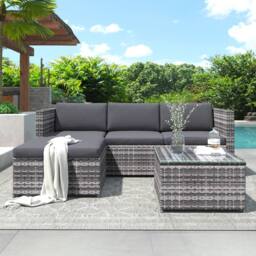 BTM Garden Rattan Corner Sofa Set, Grey, Patio Lounge Furniture in Grey - thumbnail 2