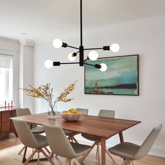 NIVOR 6 light Industrial Chandelier Mid Century Flush Mount Ceiling Light in Black - image 1
