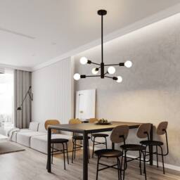 NIVOR 6 light Industrial Chandelier Mid Century Flush Mount Ceiling Light in Black - thumbnail 4