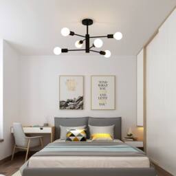 NIVOR 6 light Industrial Chandelier Mid Century Flush Mount Ceiling Light in Black - thumbnail 5