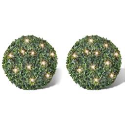 Berkfield Home Lush Artificial Leaf Topiary Ball 27 cm Solar LED String 2 pcs - thumbnail 2