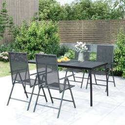 Berkfield Home 5 Piece Garden Dining Set Anthracite Steel in Black - thumbnail 2