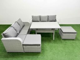 Fimous Outdoor Garden Furniture Sets 8 Seater Wicker Rattan Furniture Sofa Sets w/ Rectangular Dining Table high Back Lounge Sofa 2 Big Footstool - thumbnail 2
