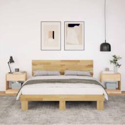Berkfield Home Bed Frame with Headboard without Mattress 135x190 cm Solid Wood Oak in Brown - thumbnail 4