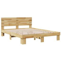 Berkfield Home Bed Frame with Headboard without Mattress 135x190 cm Solid Wood Oak in Brown - thumbnail 3