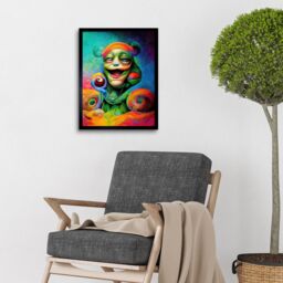 "Artery8 Wall Art Print Psychedelic Stoned Clown Trippy Colourful Art Framed in Black - Size: W12"" x H16""" - thumbnail 2