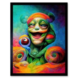"Artery8 Wall Art Print Psychedelic Stoned Clown Trippy Colourful Art Framed in Black - Size: W12"" x H16""" - thumbnail 1