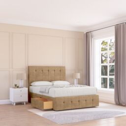 "Sloomy Cambridge Divan Bed Base No Drawers 12"" Footboard & 26"" Struts Headboard in Light Brown - Size: Super King"