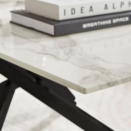 FurnitureboxUK Leonardo Rectangular Marble Effect Glass Top Coffee Table With Black Metal Starburst Legs in White - thumbnail 4
