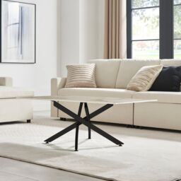 FurnitureboxUK Leonardo Rectangular Marble Effect Glass Top Coffee Table With Black Metal Starburst Legs in White - thumbnail 3