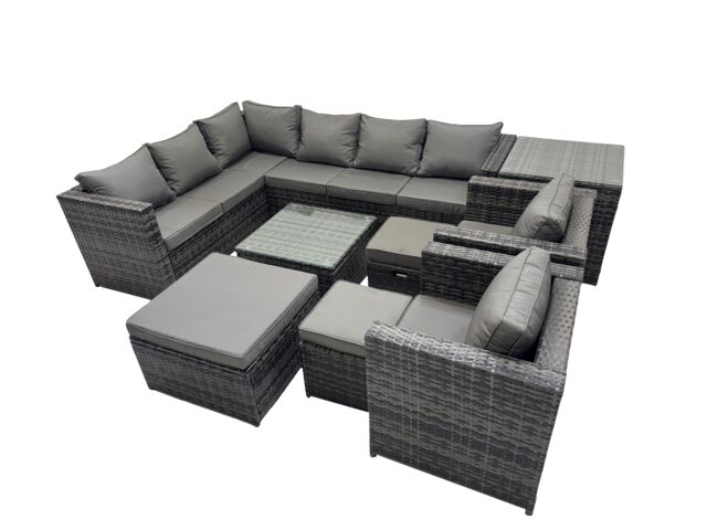 Fimous Patio Furniture Sets with Corner Sofa 3 Footstools Side Table in Dark Grey - image 1