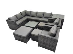 Fimous Patio Furniture Sets with Corner Sofa 3 Footstools Side Table in Dark Grey - thumbnail 1