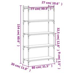 Berkfield Home Bookcase 5-Tier Black 80x30x154 cm Engineered Wood - Size: 80 x 30 x 154 cm - thumbnail 9