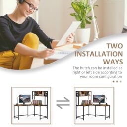 HOMCOM Industrial L-Shaped Work Desk & Storage Shelf Steel Frame in Brown - thumbnail 5