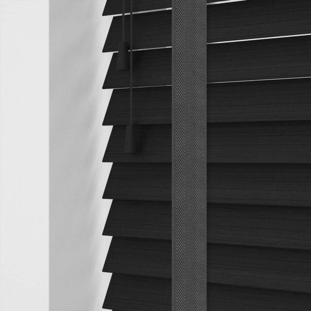 Blinds Outlet Faux Wooden Venetian Blinds with Tapes in Black - Size: 210 cm width x 200 cm drop - image 1