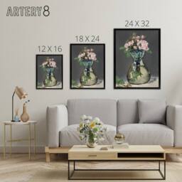 "Artery8 Moss Roses in a Vase Oil Painting Manet Vintage Framed Canvas Wall Art in Grey - Size: W12"" x H16""" - thumbnail 4