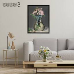 "Artery8 Moss Roses in a Vase Oil Painting Manet Vintage Framed Canvas Wall Art in Grey - Size: W12"" x H16""" - thumbnail 3