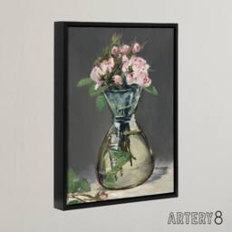 "Artery8 Moss Roses in a Vase Oil Painting Manet Vintage Framed Canvas Wall Art in Grey - Size: W12"" x H16""" - thumbnail 2