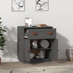 Berkfield Home Sideboard Grey 65.5x40x75 cm Solid Wood Pine - thumbnail 6