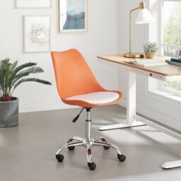 FurnitureboxUK Oslo Scandi Inspired Office Chair With A Comfortable Faux Leather Seat Cushion in Orange