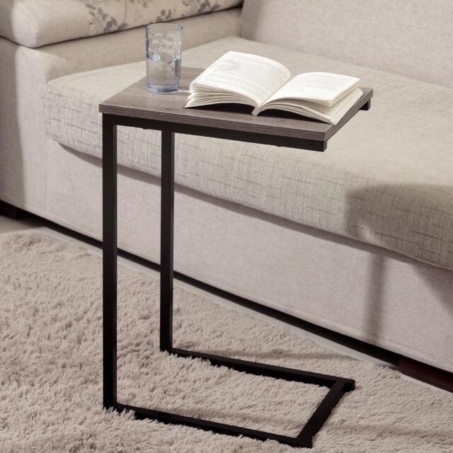 House of Home Side Table C Shaped Metal Modern Rustic Top Black Frame Coffee Sofa Bed Snack - image 1