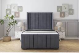 "Sloomy Sofia Chrome Plush Bed Frame With 50"" Upholstered Headboard in Dark Grey - Size: Super King"