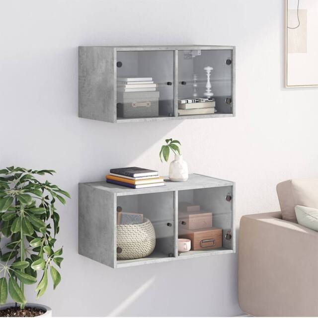 Berkfield Home Wall Cabinets with Glass Doors 2 pcs Concrete Grey 68.5x37x35 cm - image 1