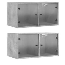 Berkfield Home Wall Cabinets with Glass Doors 2 pcs Concrete Grey 68.5x37x35 cm - thumbnail 3