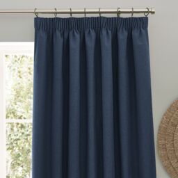 Furn Dawn Blackout Pencil Pleat Curtain Pair in Dark Blue - Size: 117 cm width x 137 cm drop - thumbnail 2