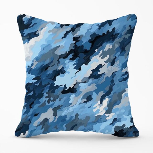 Warren Reed - Designer Blue & Grey Canvas Brushstrokes Outdoor Cushion - Size: 60 cm x 60 cm - image 1