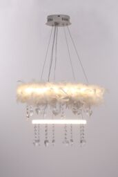 Living and Home Double-Layer Feather LED Chandelier Pendant Light with Crystals in White - thumbnail 6
