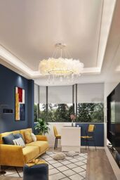Living and Home Double-Layer Feather LED Chandelier Pendant Light with Crystals in White - thumbnail 3