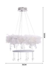 Living and Home Double-Layer Feather LED Chandelier Pendant Light with Crystals in White - thumbnail 2