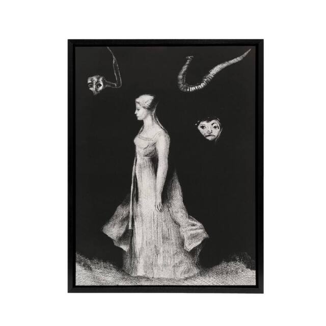 "Artery8 Haunting Ghostly Female Figure Redon Black Framed Canvas Wall Art - Size: W12"" x H16""" - image 1