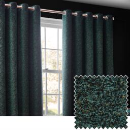 Paoletti Galaxy Velvet Chenille Eyelet Curtain Pair in Emerald - Size: 229 cm width x 229 cm drop