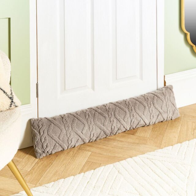 OHS Cable Knit Design Teddy Fleece Decorative Draught Excluder in Grey - image 1