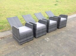 Outdoor Wicker Rattan Garden Furniture Reclining Chair And Table Dining Sets 4 Seater Round Table - thumbnail 3