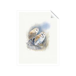"Warren Reed - Designer Barn Ano Owls Watercolour Unframed Art Print - Size: W16"" x H24""" - thumbnail 2