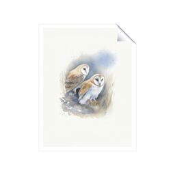"Warren Reed - Designer Barn Ano Owls Watercolour Unframed Art Print - Size: W16"" x H24""" - thumbnail 1